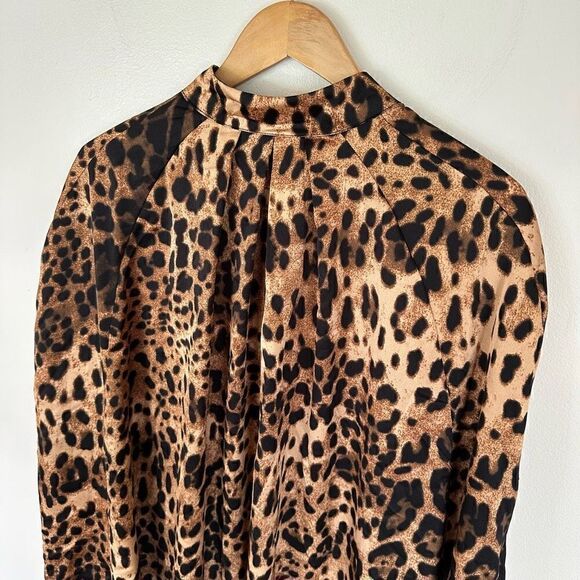 TwoTwinStyle Women’s Leopard Print Cardigan Coat O Neck Maxi Cloak With Arm Hole - Picture 4 of 10